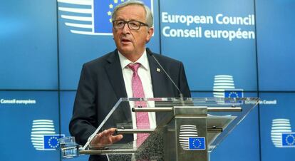 Jean Claude Juncker, presidente de la Comisi&oacute;n Europea, en una conferencia de prensa.