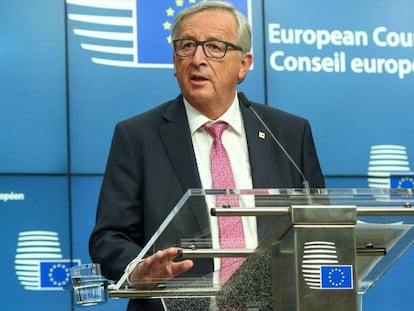 Jean Claude Juncker, presidente de la Comisi&oacute;n Europea, en una conferencia de prensa.