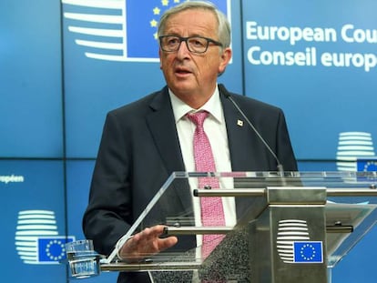 Jean Claude Juncker, presidente de la Comisi&oacute;n Europea, en una conferencia de prensa.