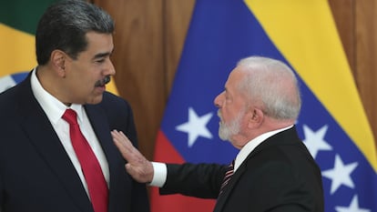 Nicolás Maduro y Lula da Silva en una rueda de prensa en el Palacio do Planalto, en Brasilia (Brasil), en mayo de 2023.