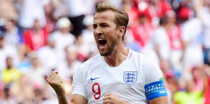 Kane celebra uno de sus goles contra Panamá.