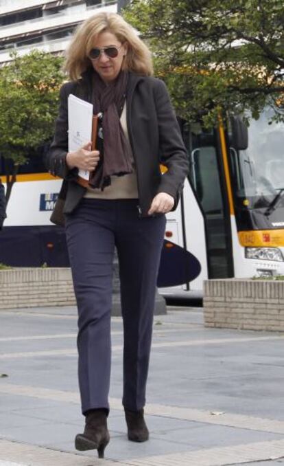 Princess Cristina arrives at La Caixa headquarters in Barcelona, April 2013.