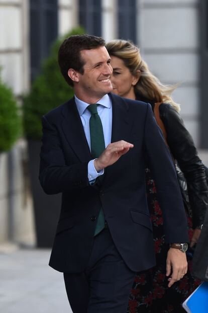 El líder del Partit Popular i diputat, Pablo Casado, arriba a la Cambra baixa.