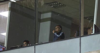 Tata Martino, en una cabina de prensa tras ser expulsado en el partido.