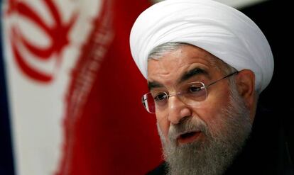 El presidente de Irán, Hasan Rohaní, en una rueda de prensa en Nueva York, en septiembre.