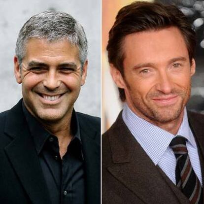 Los actores George Clooney, izquierda, y Hugh Jackman.