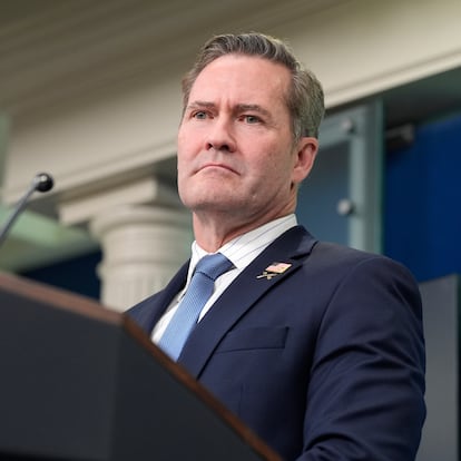 FILE - White House National Security Adviser Mike Waltz listens to a question from a reporter in the James Brady Press Briefing Room at the White House, in Washington, Feb. 20, 2025. (AP Photo/Alex Brandon, file)
