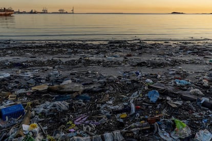 Gran cantidad de basura en la playa Capurro, en Montevideo (Uruguay).