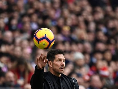 Simeone, durante el último derbi disputado en el Wanda Metropolitano.