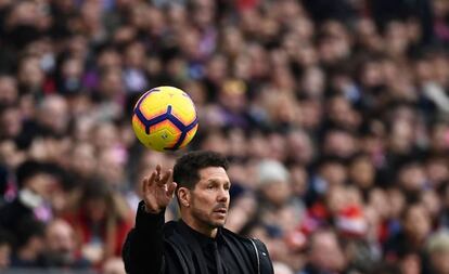 Simeone, durante el último derbi disputado en el Wanda Metropolitano.