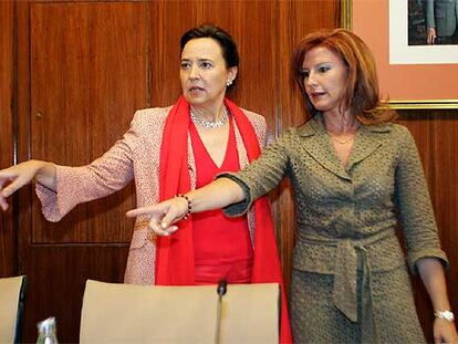 Concepción Gutiérrez, a la izquierda, ayer en el Parlamento junto a la diputada Elia Maldonado.