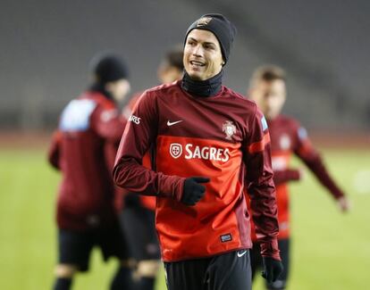 Cristiano, en el entrenamiento de Portugal.