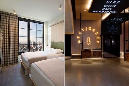 Rascacielos millennial. La marca más joven de Marriot, Moxy, ha llegado al uno de los barrios más representativos de Nueva York con Moxy Chelsea. En esta torre de 35 plantas con grandes cristaleras hay 349 habitaciones. Su decoración ha corrido a cargo de Yabu Pushelberg y Rockwell Group, que se han inspirado en el mercado de las flores del vecindario en las zonas comunes y The Fleur Room, el local que corona el edificio y ofrece una vista de 360 grados que abarca de la Estatua de la Libertad al Empire State.