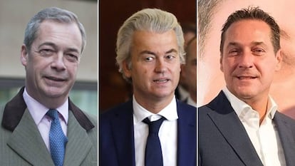 Left to right: Nigel Farage, Geert Wilders and Heinz-Christian Strache.