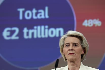 La presidenta de la Comisión Europea, Ursula von der Leyen, al presentar el presupuesto. 