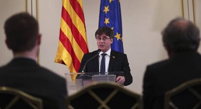 Carles Puigdemont, durante una conferencia de prensa en Bruselas.