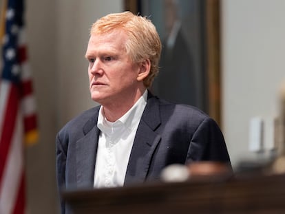 Alex Murdaugh stands during his trial for murder at the Colleton County Courthouse on Thursday, February 23, 2023, in Walterboro, South Carolina.