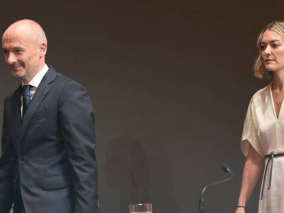 Óscar García Maceiras, consejero delegado de Inditex, y Marta Ortega, presidenta, en la pasada junta de accionistas. 