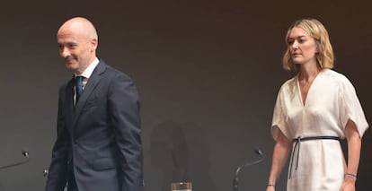 Óscar García Maceiras, consejero delegado de Inditex, y Marta Ortega, presidenta, en la pasada junta de accionistas.