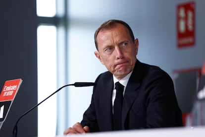 Emilio Butragueño, director de relaciones institucionales del Real Madrid, durante una rueda de prensa el 15 de junio de 2023.