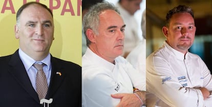 De izquierda a derecha: los chefs Jos&eacute; Andr&eacute;s y Ferran y Albert Adri&agrave;.