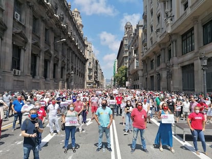 Concentración de sindicatos en Barcelona, el pasado fin de semana, para reclamar un nuevo modelo social y económico.