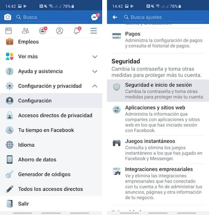 Activar verificación de dos pasos en Facebook.