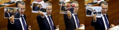 El socialista Antonio Torres exhibi&oacute; durante el debate fotos de Alberto Fabra con Francisco Camps, Carlos Fabra, Rafael Blasco y Sonia Castedo.