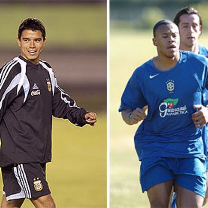 El barcelonista Saviola (a la izquierda) y el sevillista Baptista (a la derecha), presentes en el torneo.