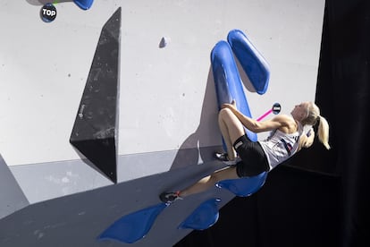 Janja Garnbret durante la final del Campeonato Mundial de escalada celebrado en Berna, el sábado.