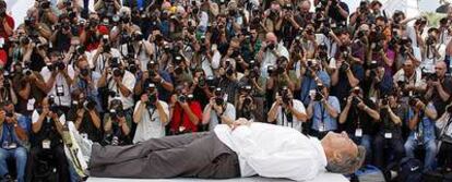 El actor Dustin Hoffman en Cannes, donde se presenta el filme de animación <i>Kung Fu Panda,</i> en el que participan con sus voces.