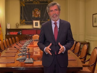 El presidente del Supremo y del CGPJ, Carlos Lesmes, anuncia su dimisión.