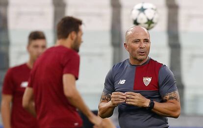 Sampaoli, durante el entrenamiento del Sevilla.