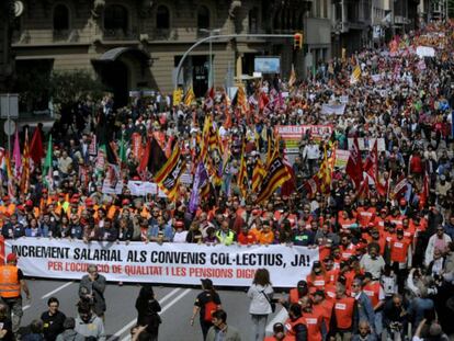 Cabecera de la manifestación del 1 de Mayo en Barcelona, en 2017.