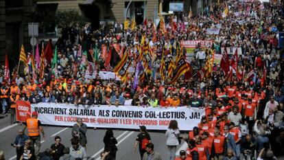 Cabecera de la manifestación del 1 de Mayo en Barcelona, en 2017.