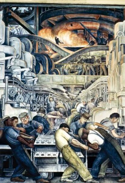 Mural de Diego Rivera sobre la industria del automóvil de Detroit (1932-1933).