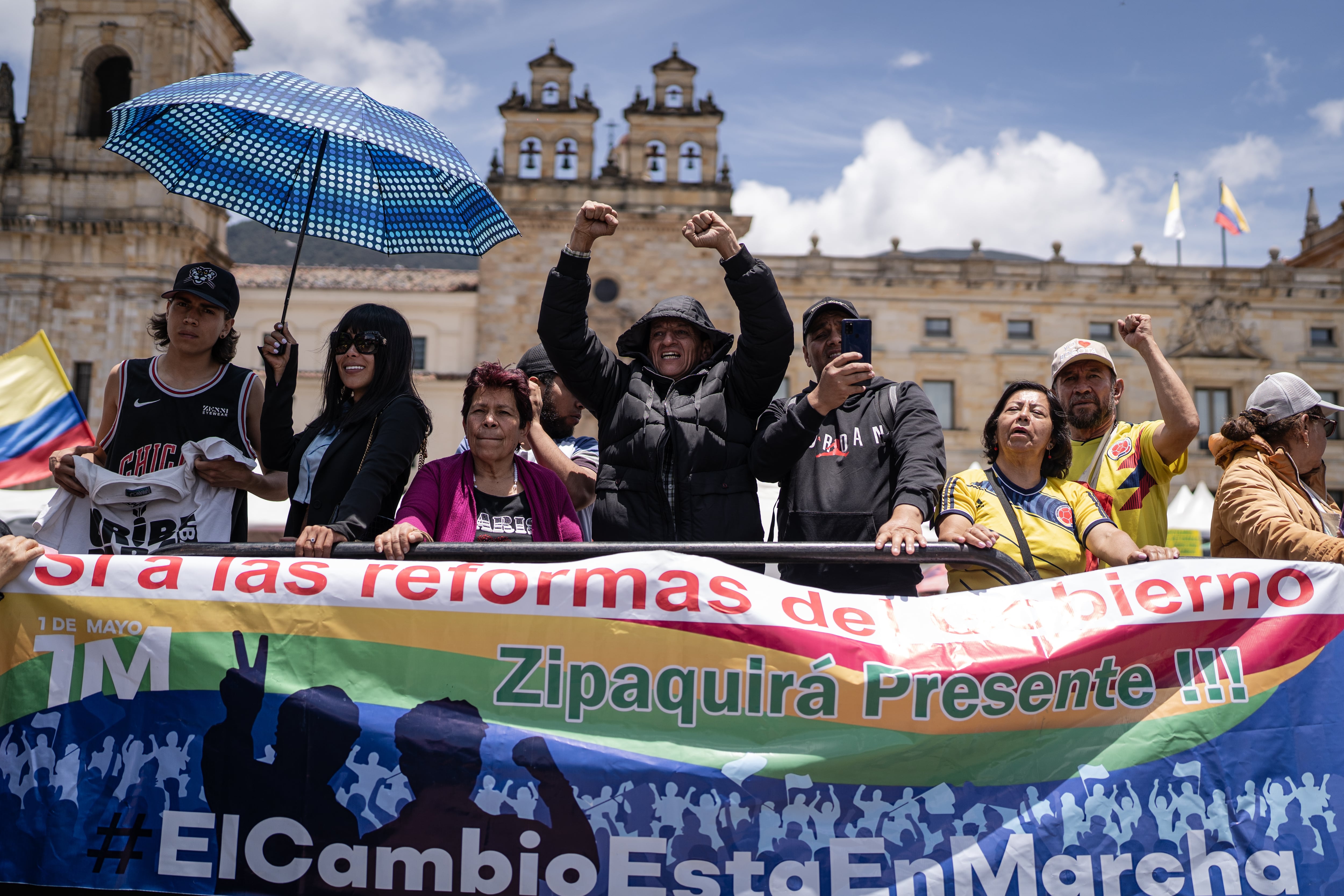 Plantón a favor del gobierno de Gustavo Petro y sus reformas, en la Plaza de Bolívar, en Bogotá, el 19 de septiembre de 2024.