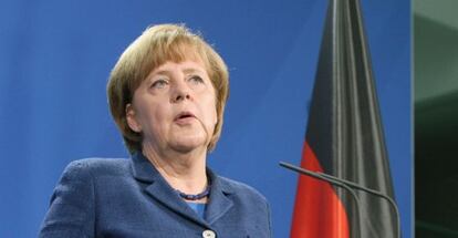 Merkel, en una conferencia de prensa hoy.