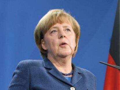 Merkel, en una conferencia de prensa hoy.