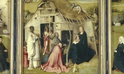 ‘The Adoration of the Magi’ by Hieronymus Bosch (1494, detail), a triptych oil painting in the Museo del Prado. 