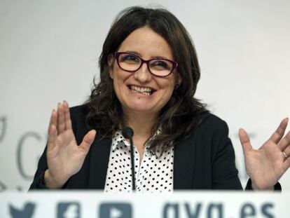 La vicepresidenta, hoy, durante la rueda de prensa del Consell.