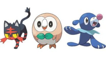 Tres de las nuevas criaturas: Litten, Rowlet y Popplio.