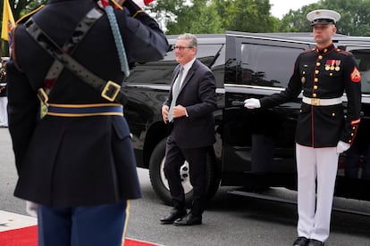 El primer ministro británico, Keir Starmer, a su llegada a la Casa Blanca (Washington), este lunes 18 de agosto. 