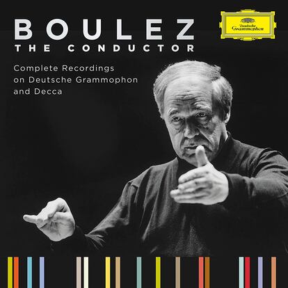 Portada de la caja recopilatoria de las grabaciones completas de Pierre Boulez para Deutsche Grammophon y Decca.