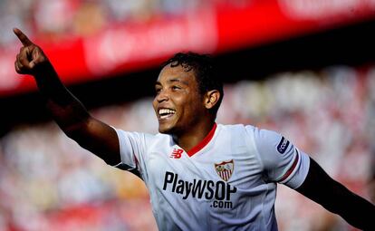 Muriel celebra su gol al M&aacute;laga. 