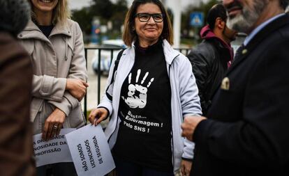 Una enfermera en huelga, el 8 de febrero en Lisboa.