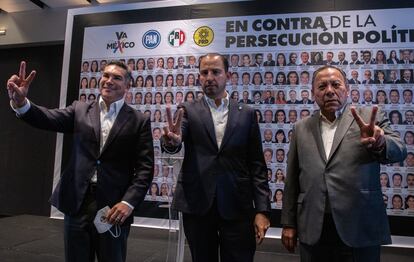 dirigentes del PAN, PRI y PRD: Marko Cortés, Alejandro Moreno y Jesús Zambrano