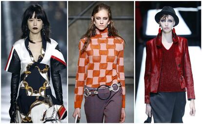 De izquierda a derecha: pendientes de Louis Vuitton, Marni y Giorgio Armani.