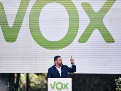 El líder de Vox, Santiago Abascal, en un acto en octubre de 2019.