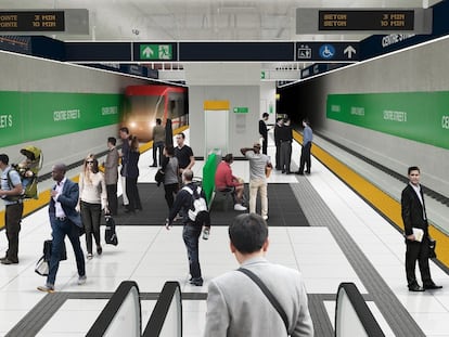 Recreación de una de las estaciones de la futura Línea Verde del tren ligero de Calgary (Canadá).